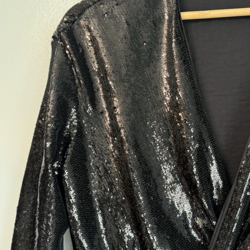 Anthropologie Women’s 8 Black Twist-Front All Over Sequin Dress Glam RARE - Picture 5 of 11